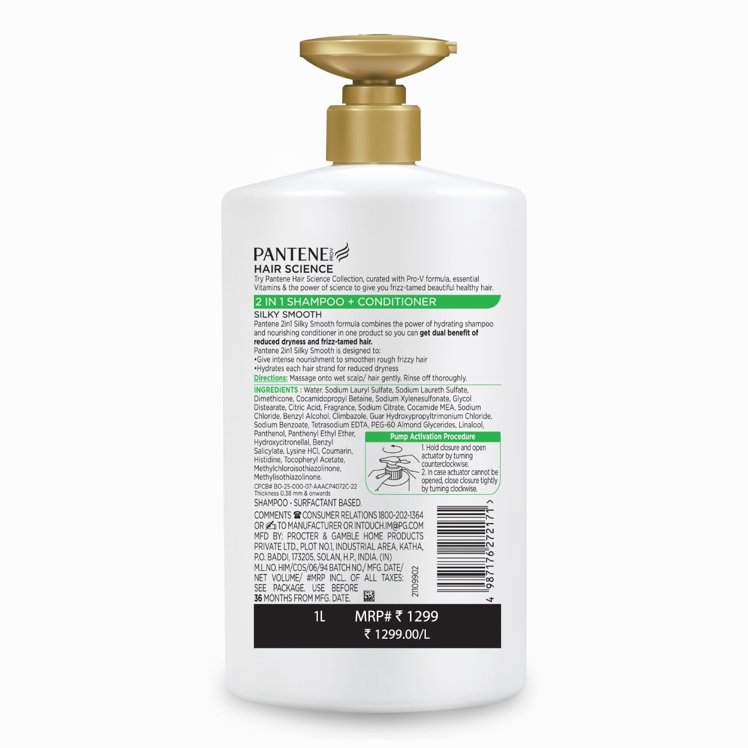 Pantene Advanced Hairfall Solution, 2in1 Anti-Hairfall Silky Smooth Shampoo & Conditioner for Women, 1L