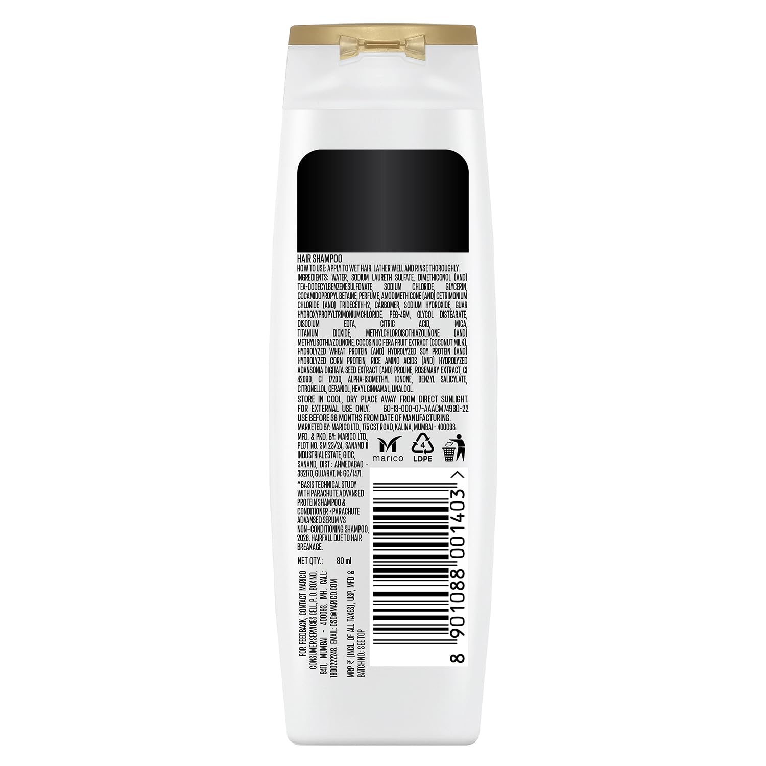 Parachute Advansed Protein Shampoo with Coconut Milk & Rosemary | Up to 96% Hair Fall Reduction & up to 23X Hair Fall Control | Protein Lock Technology | Paraben free | For Men & Women | 80ml