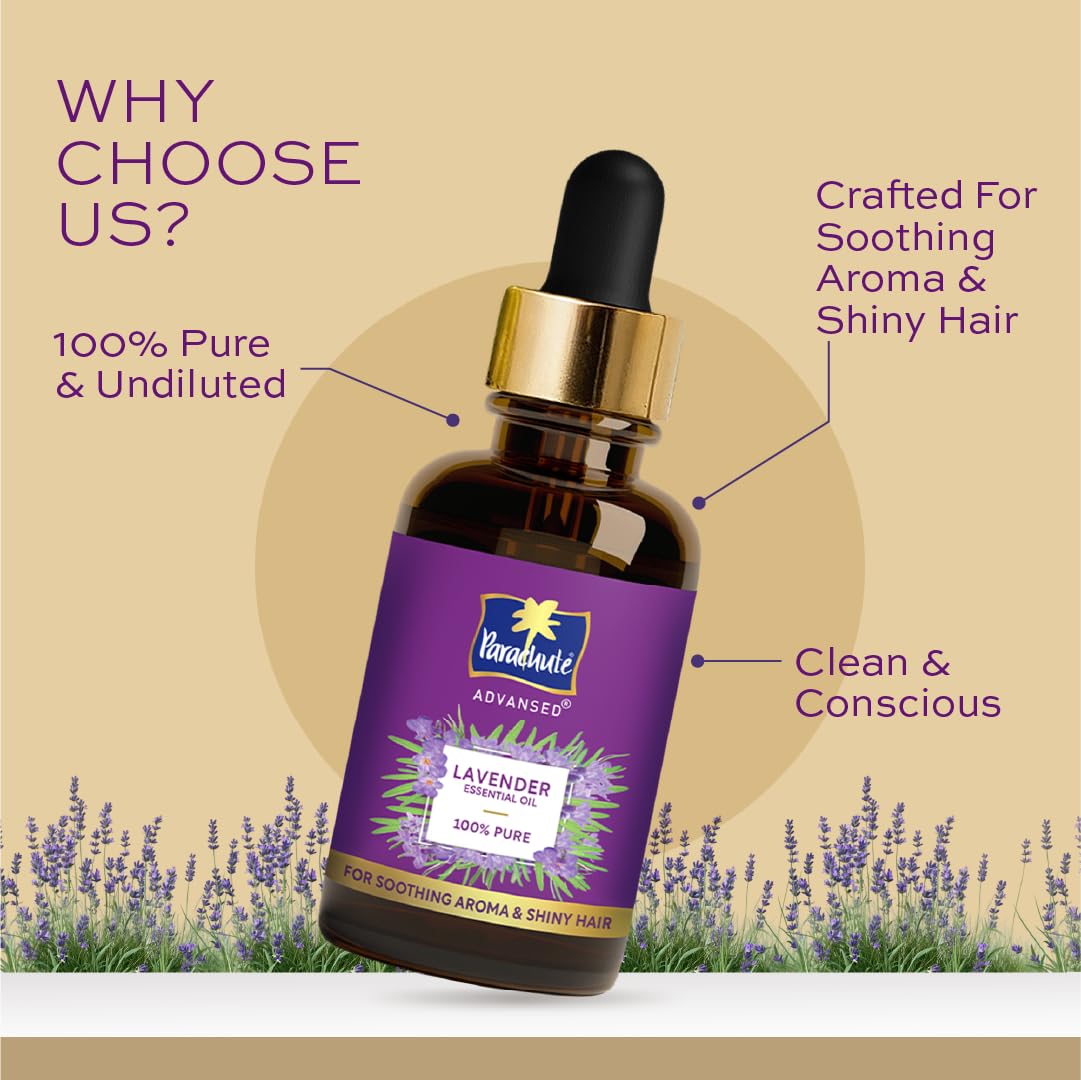 Parachute Advansed Lavender Essential Oil 14ml | 100% Pure | For long & thick hair | Soothing Aroma | Soft & Shiny Hair | Promotes Healthy-Looking Hair