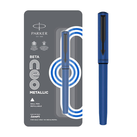 Parker Beta Neo Metalic Blue | Ball Pen | Blue Ink | Perfect for Students and Working Professionals (multicolor pen)