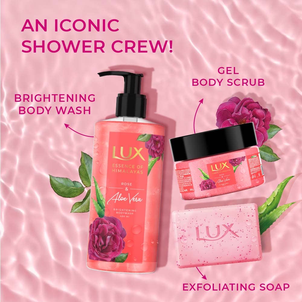 LUX Rose & Aloe Vera, Shimmering Body Wash, 400 ml, for Bright and Soft Skin, with 100% Natural Origin Rose Extract & Aloe Vera, Soap-Free, Paraben-Free, Plant Based Cleanser