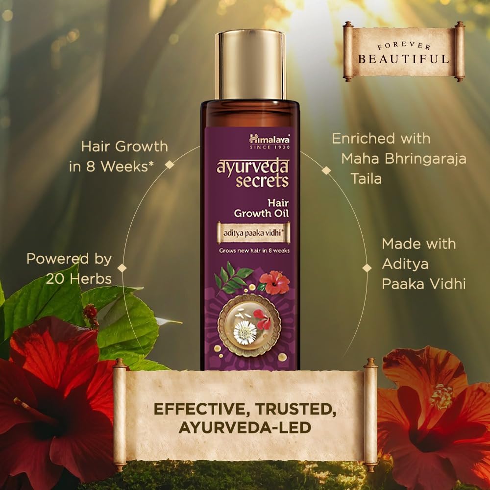 Himalaya Ayurveda Secrets Hair Growth Oil for Men & Women | With Bhringaraja, Hibiscus & Curry Leaf | Supports New Hair Growth & Reduces Damage | Paraben & Sulphate Free | 100 ml