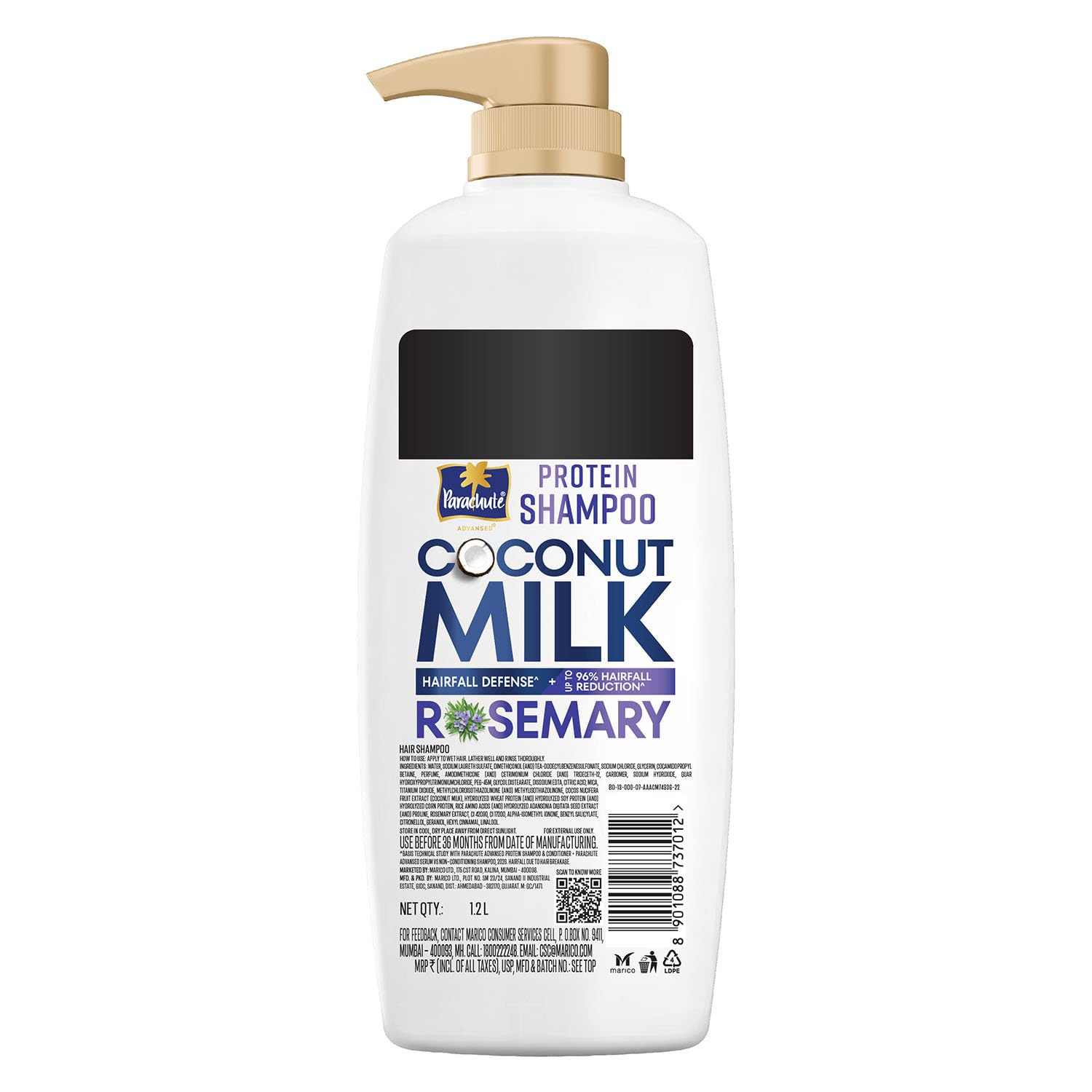 Parachute Advansed Protein Shampoo with Coconut Milk & Rosemary | Up to 96% Hair Fall Reduction & up to 23X Hair Fall Control | Protein Lock Technology | Paraben free | For Men & Women | 1.2L