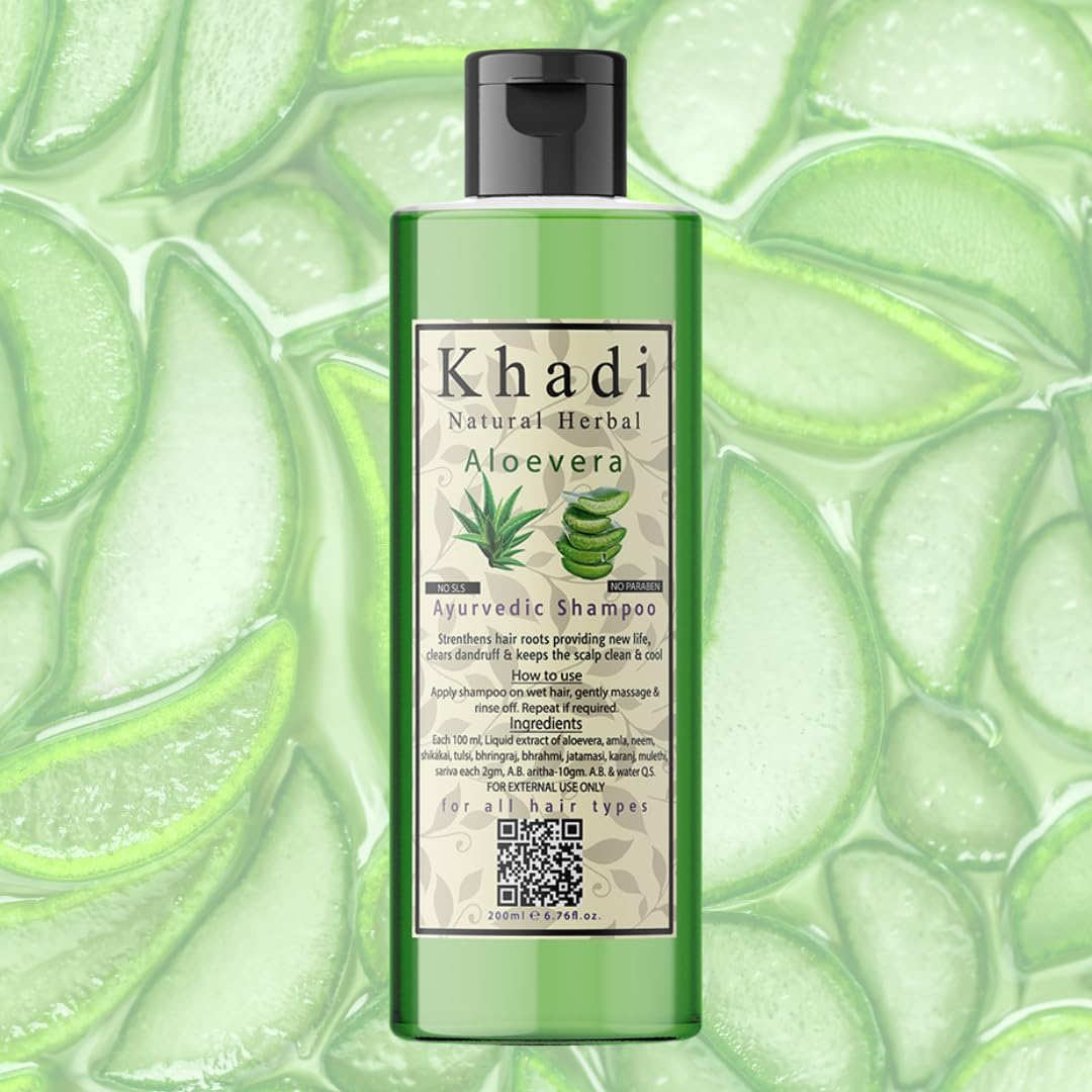 Khadi Natural Herbal Anti Dandruff Aloevera Shampoo For Healthy & Shiny Hair | Control Hair Fall With 7 Herbal Ingredients | Paraben & Sls Free Shampoo Ayurvedic Hair Cleanser For Women & Men 200ml