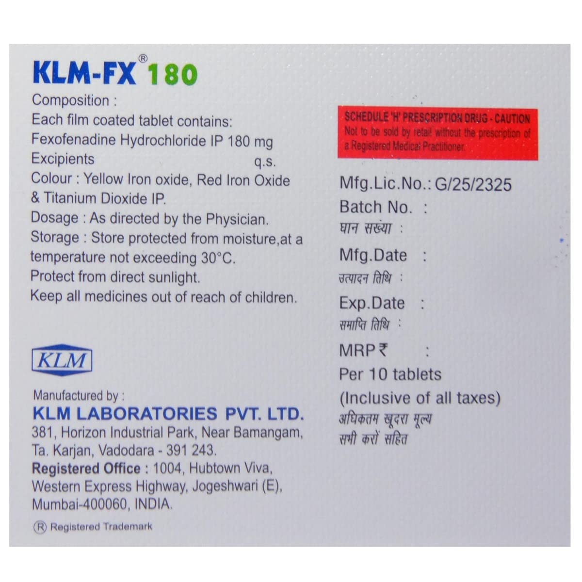 KLM-FX 180 Tablet 10 tablets
