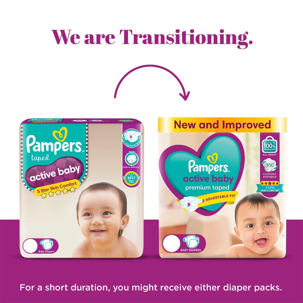 Pampers Active baby Tape Style Baby Diapers, Large (L), 78 Count, 9-14kg, Adjustable Fit with 5 Star Skin Protection Diapers