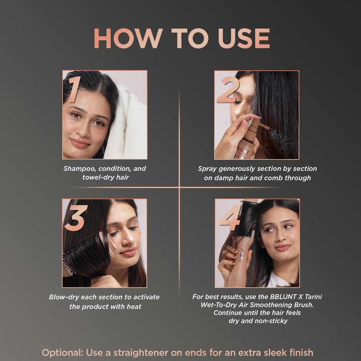 BBLUNT x TARINI INSTANT SMOOTH ANTI-FRIZZ HAIR SPRAY For Glass-Like Shine & Heat Protection |With Frizz Lock Complex™ & Shine Tonic | Humidity-Proof | Activated By Heat | Tarini Peshawaria Approved | All Hair Types