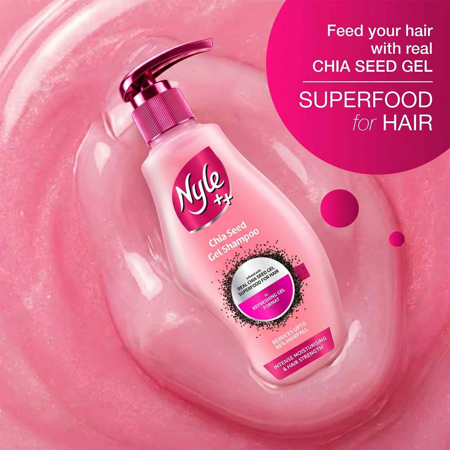 Nyle ++ Chia Seed Gel Shampoo | Infused with Real Chia Seed Gel | Refreshing Gel Format | Reduces up to 98% Hairfall | Intense Moisturising & Hair Strength | 650ml