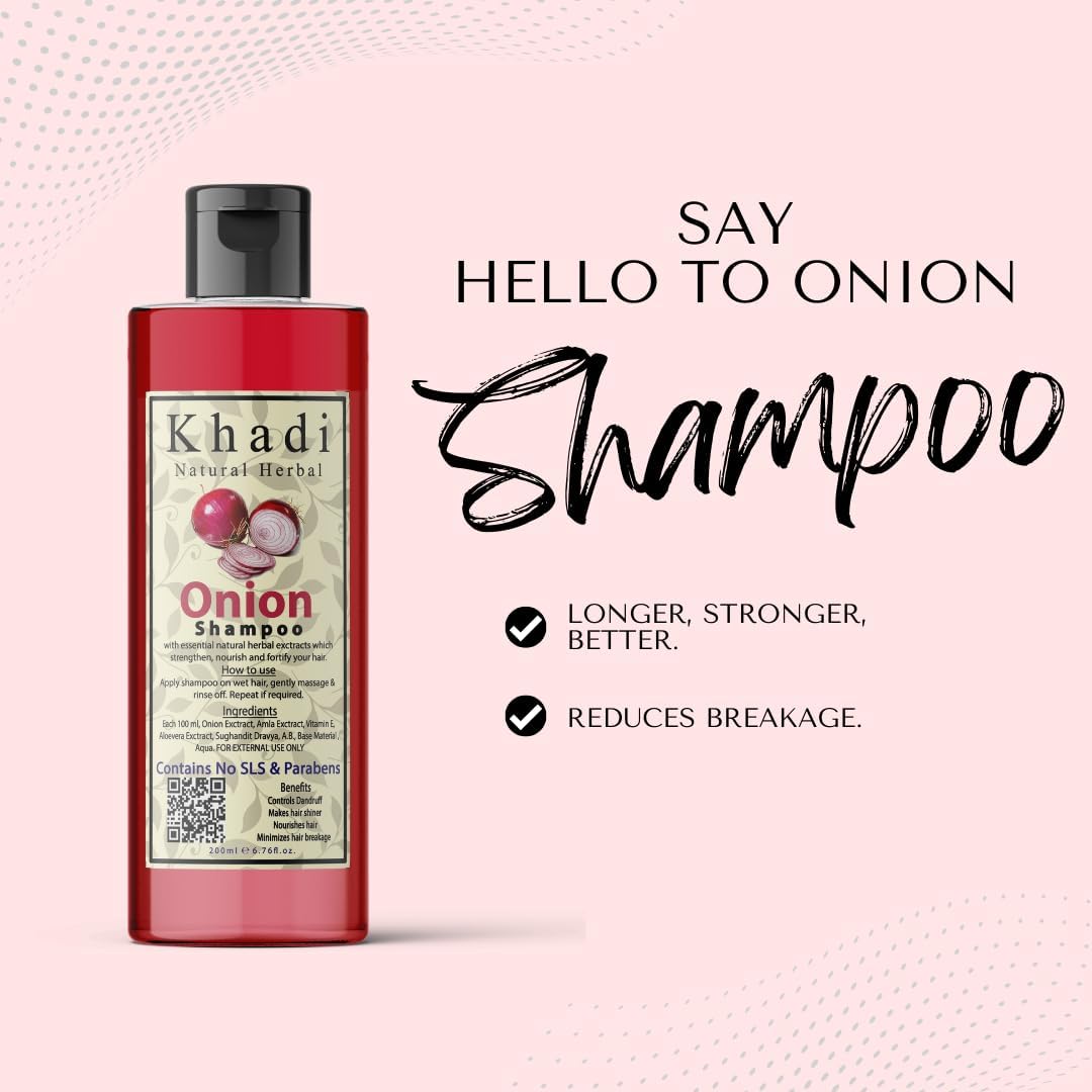 Khadi Natural Herbal Onion Shampoo For Hair Growth | Anti Dandruff Hair Fall Control Shampoo With Amla, Aloevera And Vitamin E Extract Strength Hair Pack Of 200Ml