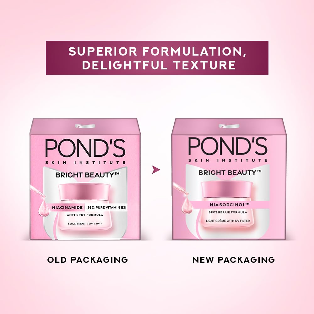 Pond's Bright Beauty Light Cream with UV Filter | Niasorcinol | 100x Better than Vitamin C | Niacinamide