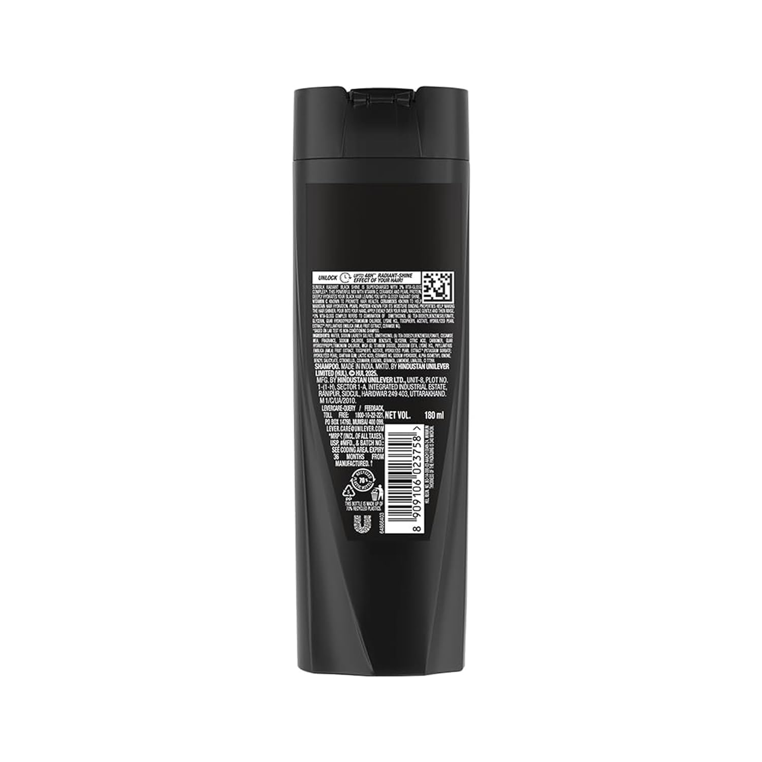 Sunsilk Stunning Black Shine Shampoo, With Amla Pearl Extract, Makes Hair looking Fuller, Moisturised and Shiny, 180 ml
