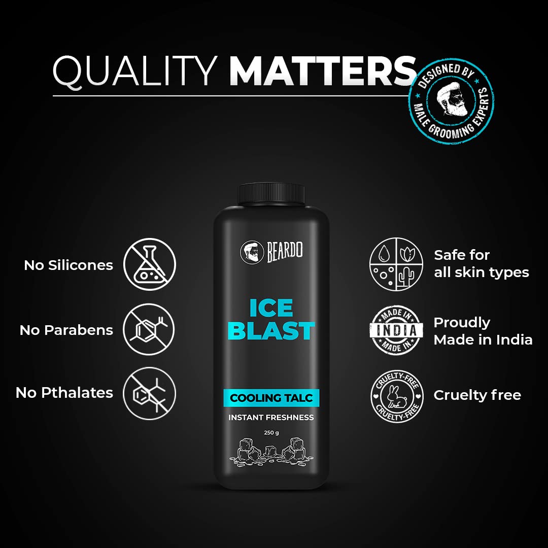 Beardo Ice Blast Cooling Talc , 250g For Instant Freshness | INSTANT ICY COOLING Talcum Powder Men