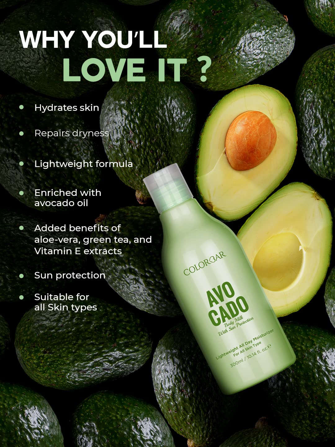 Colorbar Avocado Body Milk, 300 ml | Hydrate Skin | Lightweight Formula