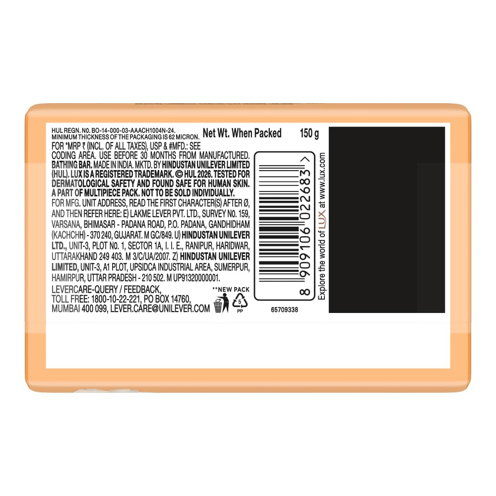 Lux Flaw-less Glow Bathing Soap infused with Vitamin C & E | For Superior Glow | 150g x 3 (Pack of 2)