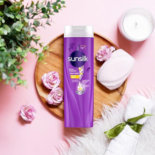 Sunsilk Perfect Straight Shampoo with Silk Proteins, Strengthening Formula for Natural Straight Hair, 120 ml