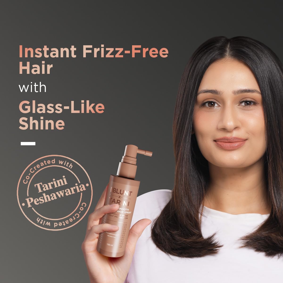 BBLUNT x TARINI INSTANT SMOOTH ANTI-FRIZZ HAIR SPRAY For Glass-Like Shine & Heat Protection |With Frizz Lock Complex™ & Shine Tonic | Humidity-Proof | Activated By Heat | Tarini Peshawaria Approved | All Hair Types