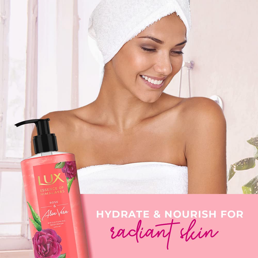 LUX Rose & Aloe Vera, Shimmering Body Wash, 400 ml, for Bright and Soft Skin, with 100% Natural Origin Rose Extract & Aloe Vera, Soap-Free, Paraben-Free, Plant Based Cleanser