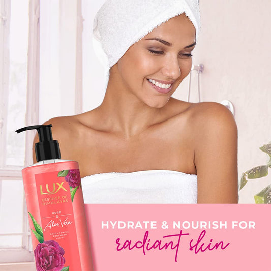 LUX Rose & Aloe Vera, Shimmering Body Wash, 400 ml, for Bright and Soft Skin, with 100% Natural Origin Rose Extract & Aloe Vera, Soap-Free, Paraben-Free, Plant Based Cleanser