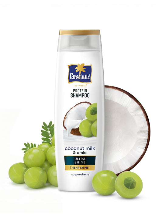 Parachute Advansed Protein Shampoo with Coconut Milk & Amla | Up to 48 hr Shine | Ultra Shine | Protein Lock Technology | Paraben free | For Men & Women | 340ml