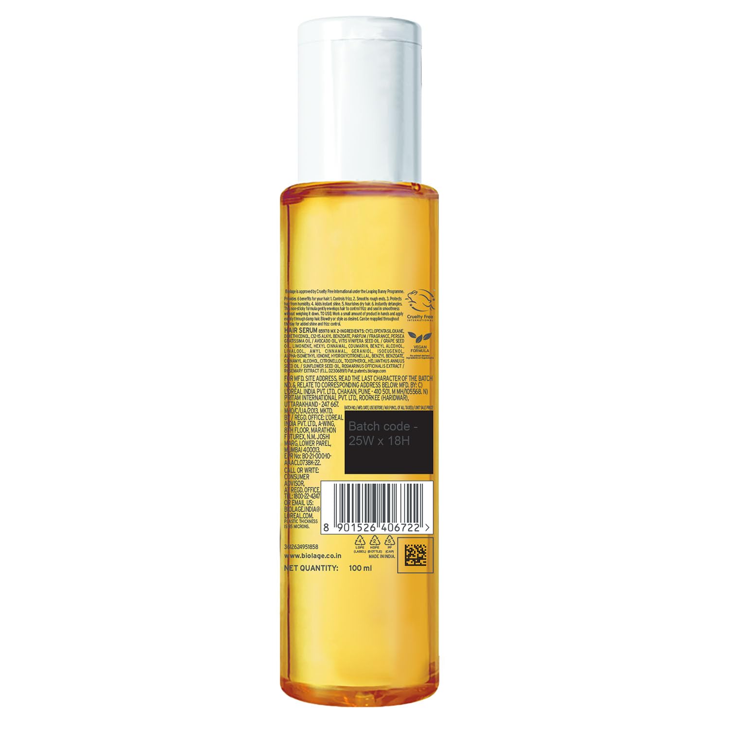 Biolage Smooth Proof 6-in-1 Hair Serum | Deep Smoothening With Avocado & Grape Seed Oil | Up to 72HR Frizz Control |For Women & Men | Vegan & Cruelty-Free