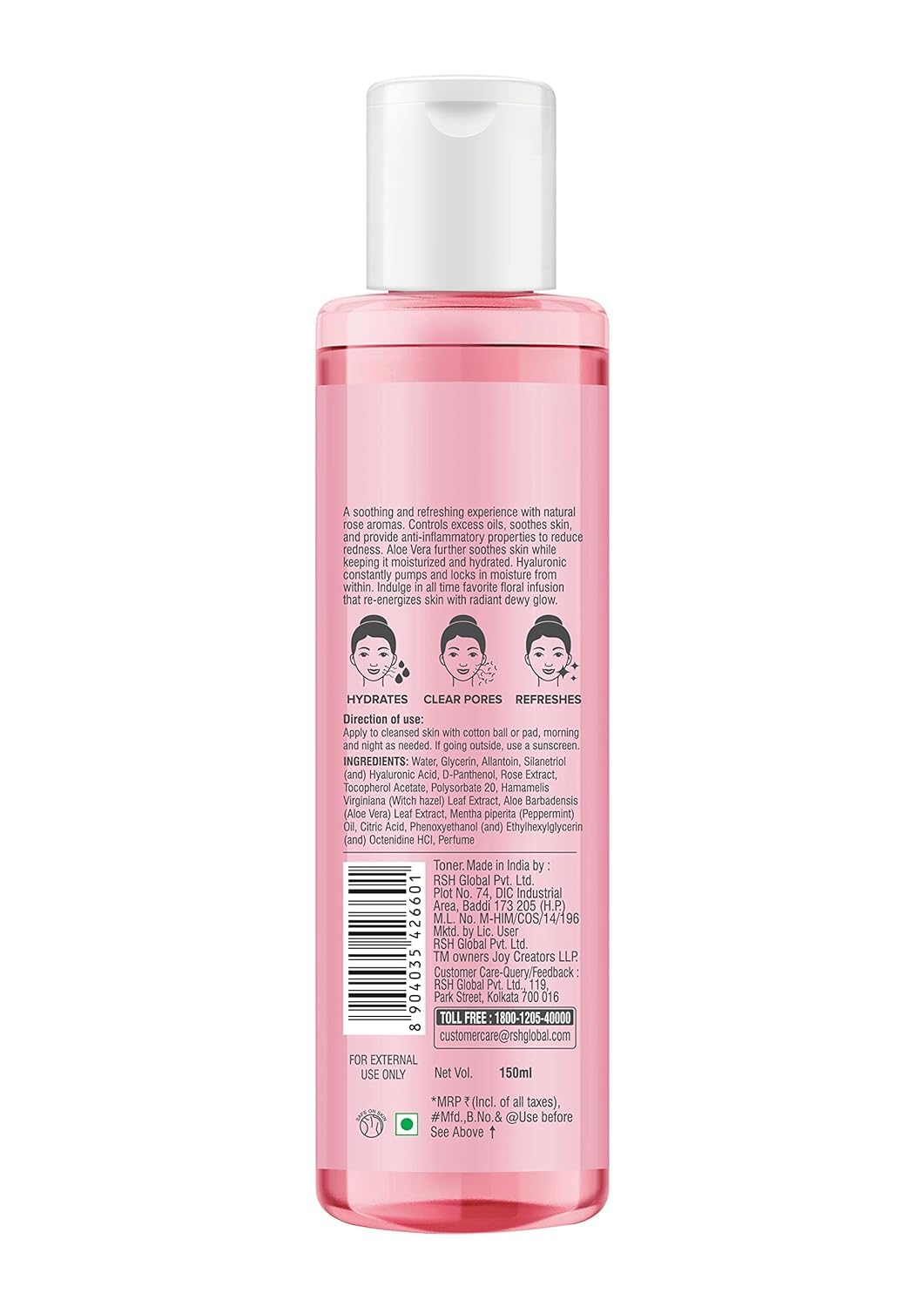 Joy Pink Rose Water Toner with Vitamin E, Hyaluronic Acid & Aloe Vera for Hydrating & Refreshing Skin (150ml)