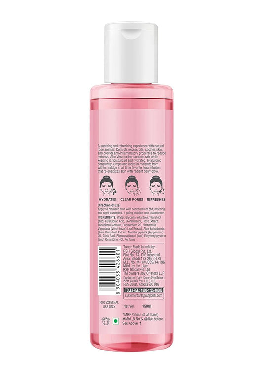 Joy Pink Rose Water Toner with Vitamin E, Hyaluronic Acid & Aloe Vera for Hydrating & Refreshing Skin (150ml)