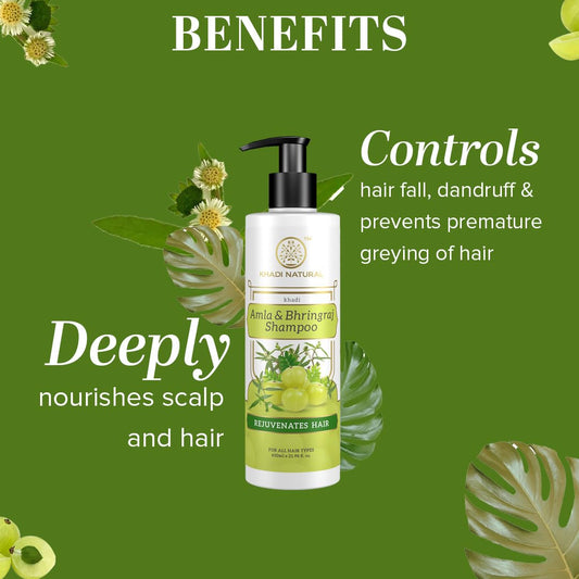 Khadi Natural Amla & Bhringraj Shampoo/Cleanser for Controlling Dandruff & Hair fall | Shampoo for Reducing Scalp Irritation| Suitable for All Hair Types| Pack of 2 | (650 * 2) (1300 ml)