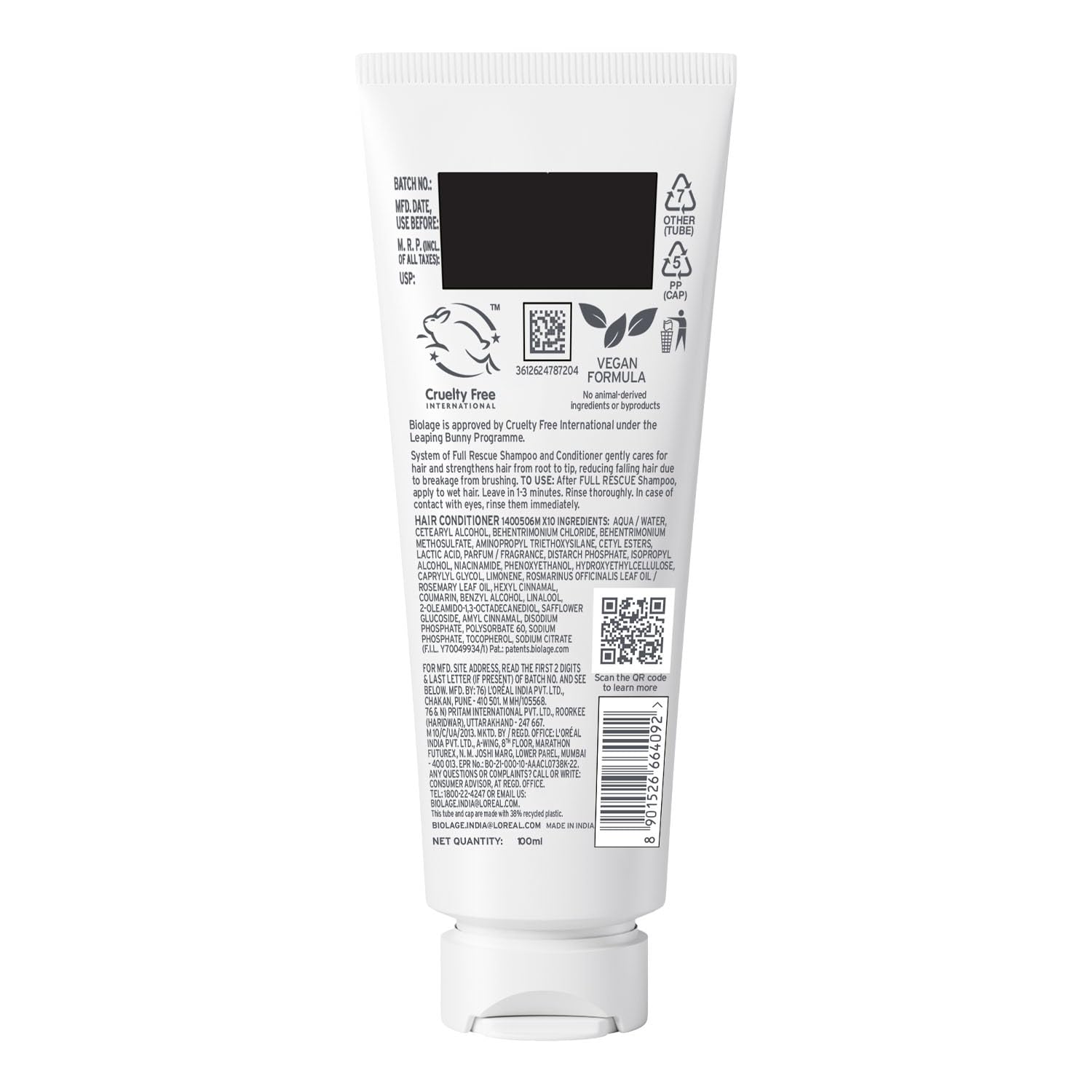 Biolage Full Rescue Professional Conditioner, 74% less breakage & Reduces Hairfall, With Rosemary Oil & Niacinamide I For all hair types I For Women & Men | Vegan & Cruelty-Free
