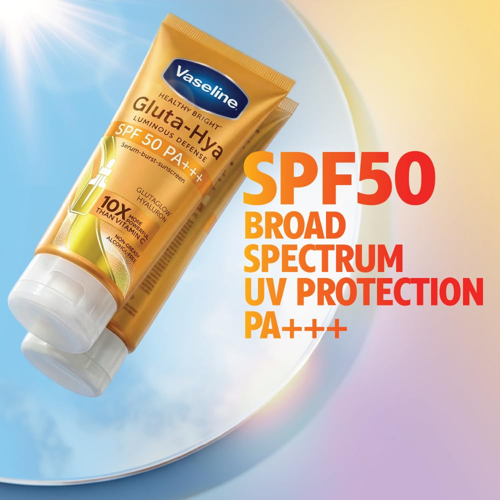 Vaseline Gluta Hya - Antioxidant SPF 50 PA+++ Sunscreen for Face & Body | Glutathione & Hyaluronic Acid infused Sunscreen 175 ML