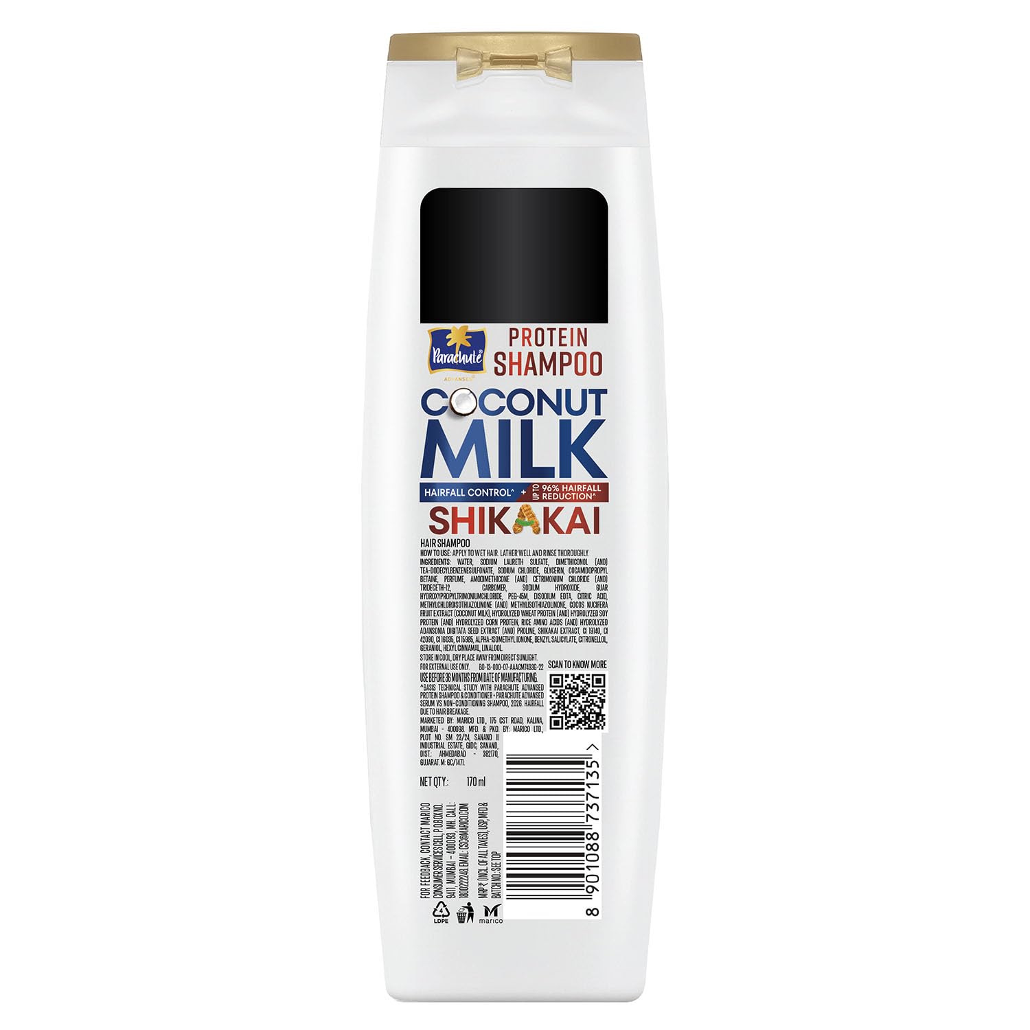 Parachute Advansed Protein Shampoo with Coconut Milk & Shikakai | Up to 96% Hair Fall Reduction & up to 23X Hair Fall Control | Protein Lock Technology | Paraben free | For Men & Women | 170ml