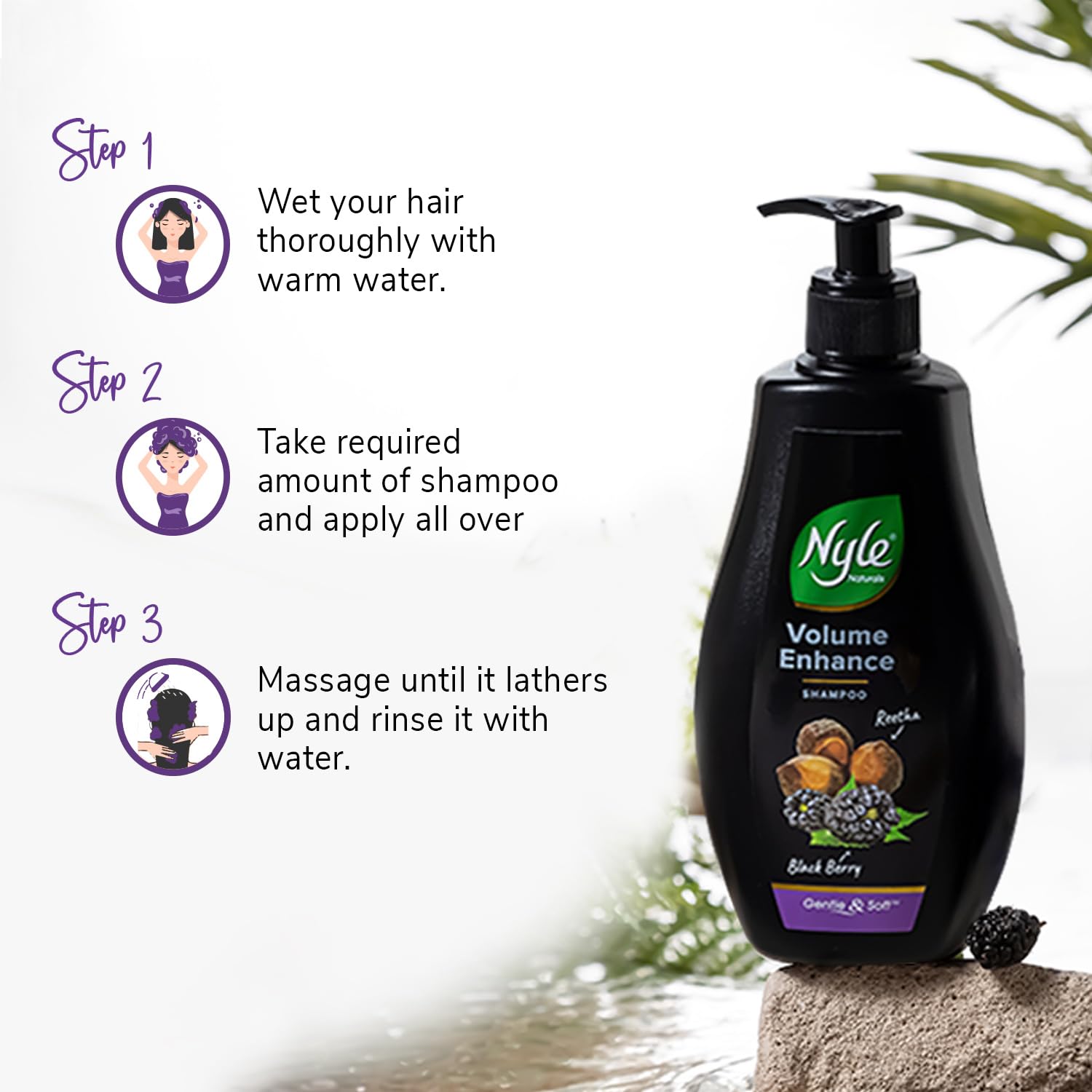 Nyle Naturals Volume Enhance Anti Hairfall Shampoo, With Reetha And Blackberry, Gentle and soft shampoo, PH balanced and Paraben free, 800ml