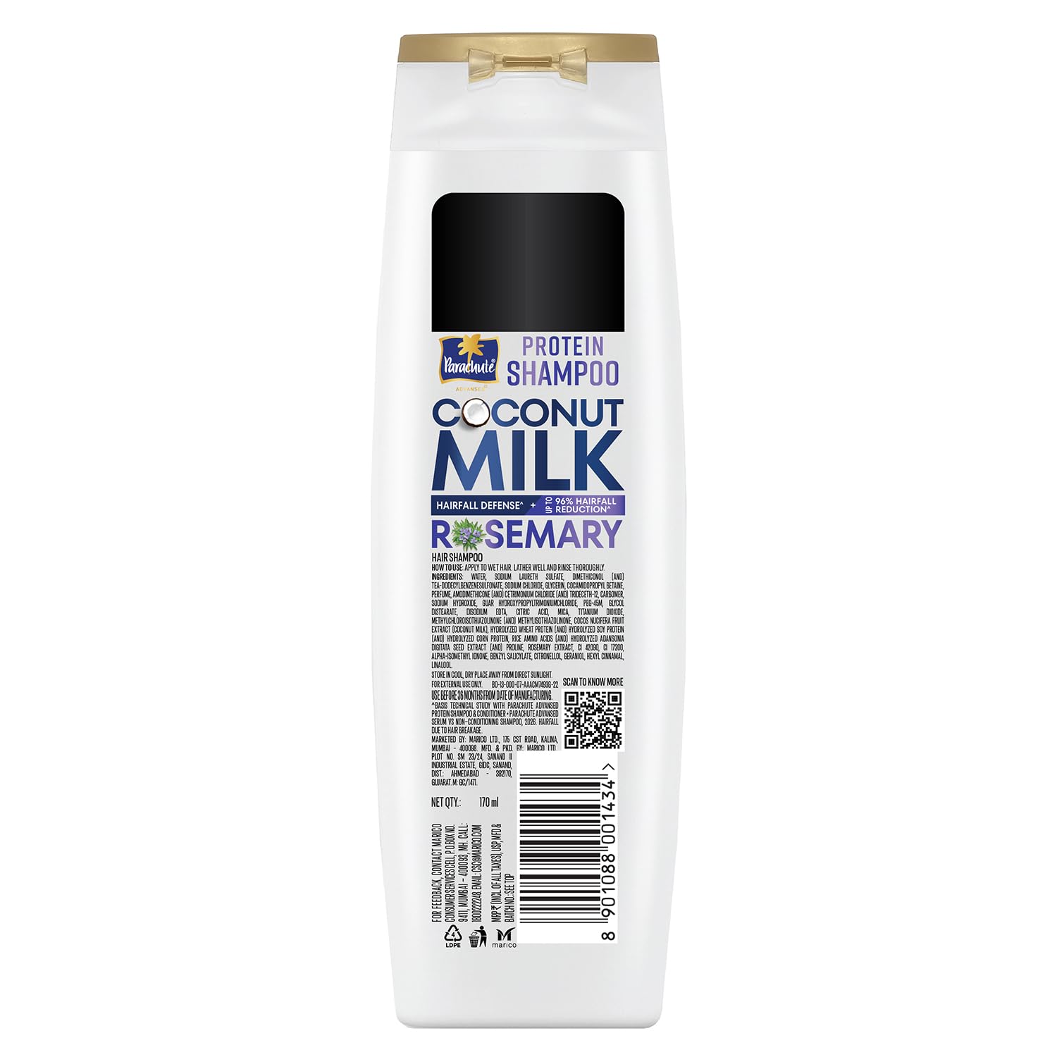 Parachute Advansed Protein Shampoo with Coconut Milk & Rosemary | Up to 96% Hair Fall Reduction & up to 23X Hair Fall Control | Protein Lock Technology | Paraben free | For Men & Women | 170ml