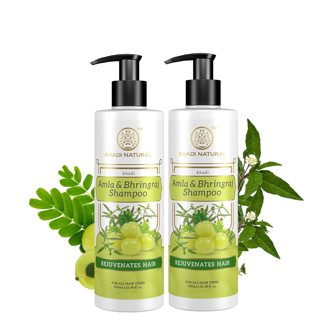 Khadi Natural Amla & Bhringraj Shampoo/Cleanser for Controlling Dandruff & Hair fall | Shampoo for Reducing Scalp Irritation| Suitable for All Hair Types| Pack of 2 | (650 * 2) (1300 ml)