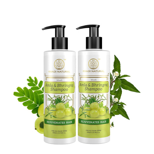 Khadi Natural Amla & Bhringraj Shampoo/Cleanser for Controlling Dandruff & Hair fall | Shampoo for Reducing Scalp Irritation| Suitable for All Hair Types| Pack of 2 | (650 * 2) (1300 ml)