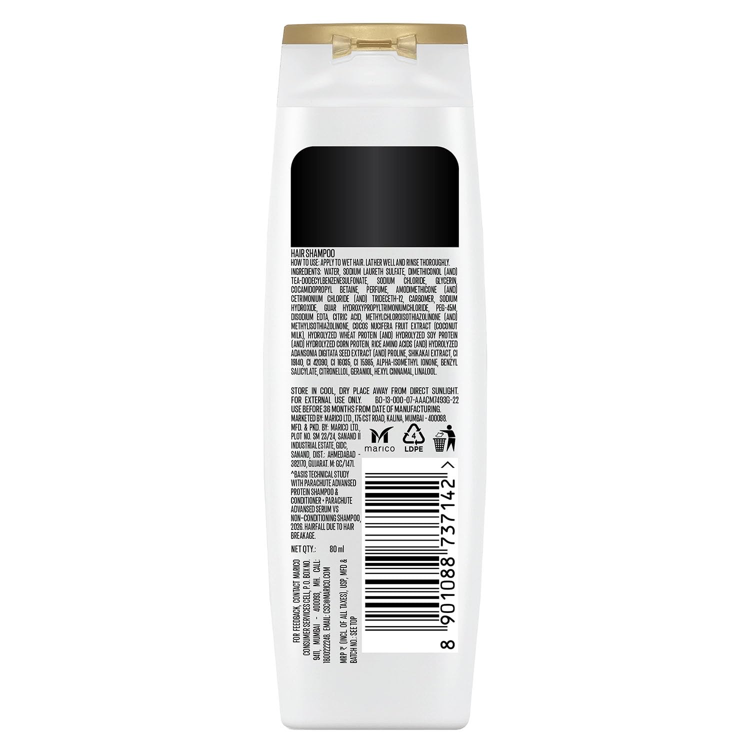 Parachute Advansed Protein Shampoo with Coconut Milk & Shikakai | Up to 96% Hair Fall Reduction & up to 23X Hair Fall Control | Protein Lock Technology | Paraben free | For Men & Women | 80ml