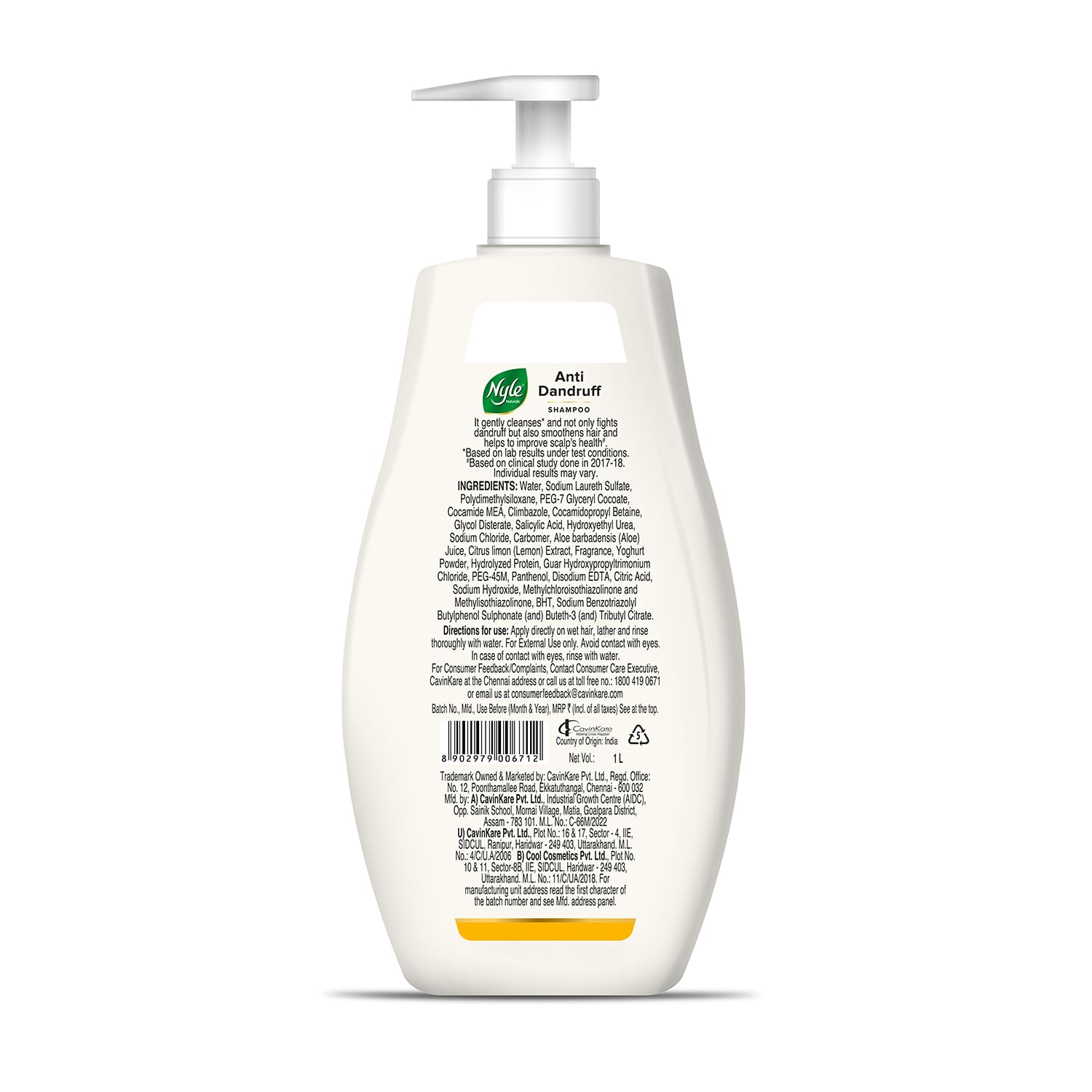 Nyle Naturals Anti Dandruff Shampoo|For Dandruff Free Hair |Enriched With Curd & Lemon |Gentle & Soft Shampoo For Men & Women, 1L