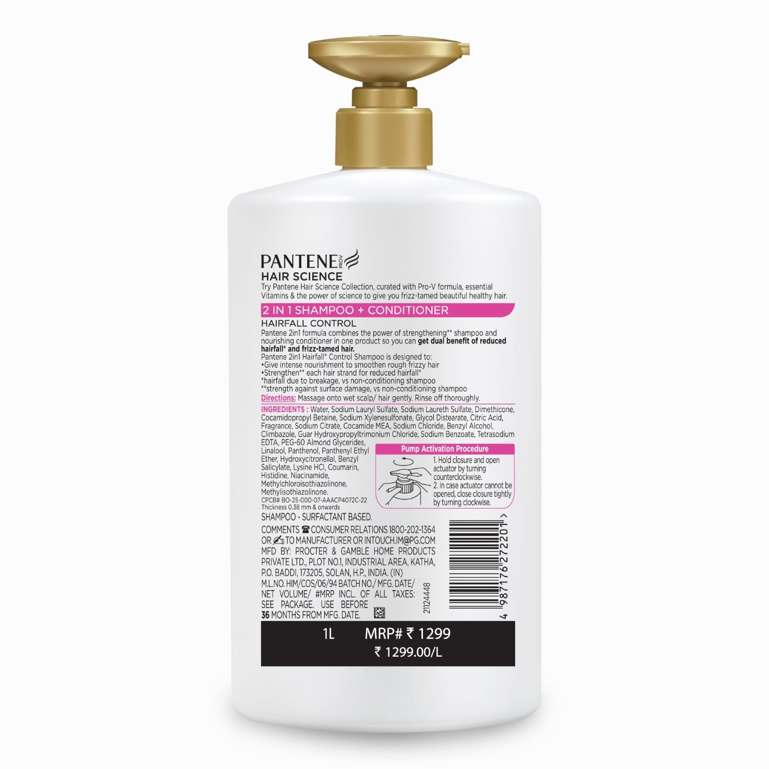 Pantene Advanced Hairfall Solution, 2in1 Anti-Hairfall Shampoo & Conditioner for Women, 1L