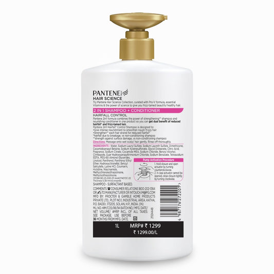 Pantene Advanced Hairfall Solution, 2in1 Anti-Hairfall Shampoo & Conditioner for Women, 1L