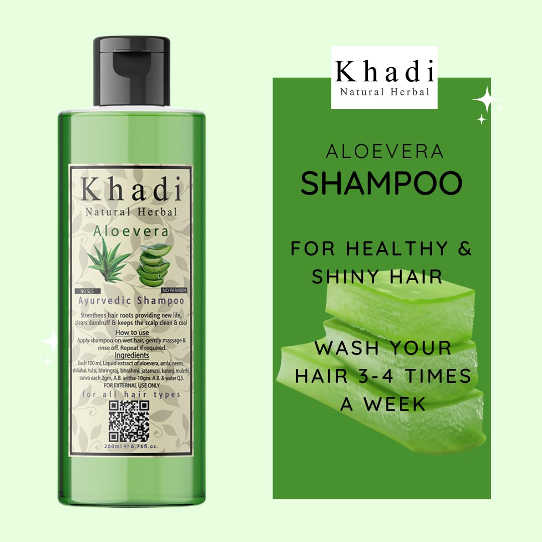 Khadi Natural Herbal Anti Dandruff Aloevera Shampoo For Healthy & Shiny Hair | Control Hair Fall With 7 Herbal Ingredients | Paraben & Sls Free Shampoo Ayurvedic Hair Cleanser For Women & Men 200ml