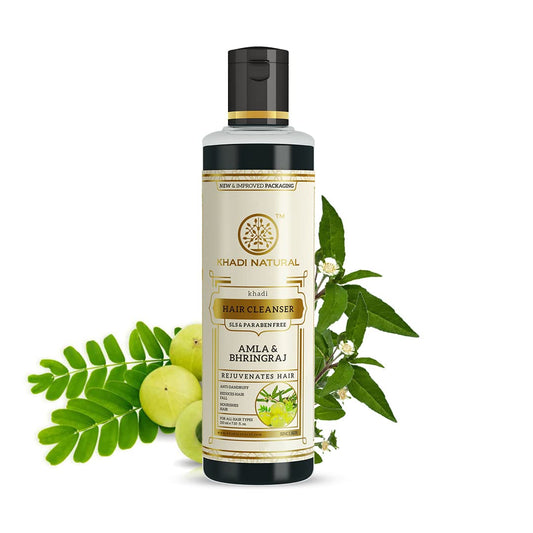 Khadi Natural Amla & Bhringraj Hair Cleanser | Herbal Shampoo for Hair Cleansing & Scalp Care | Helps Maintain Hair Freshness & Smoothness | SLS & Paraben Free Formula | Suitable for All Hair Types | 210ml