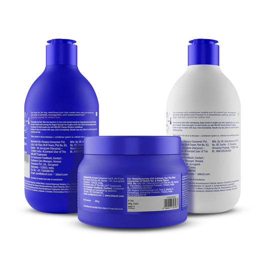 Bblunt Intense Moisture Hair Combo | Shampoo + Conditioner + Hair Mask | Moisturizes & Hydrates | Deeply Nourishes | Adds Salon-Like Shine | For Men & Women | 300 ml + 250 g + 250 g