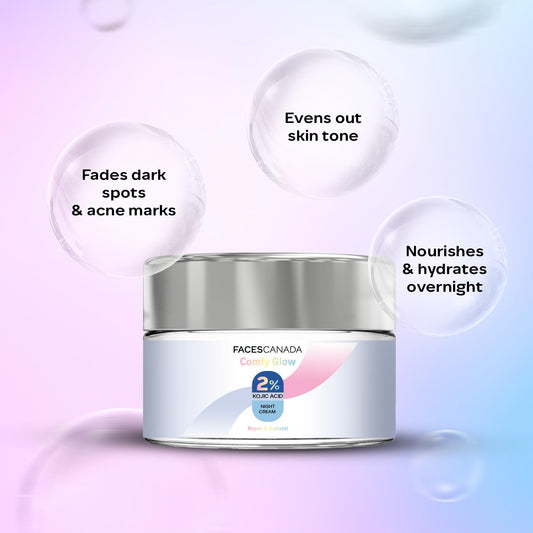 FACES CANADA 2% Kojic Acid Comfy Glow Night Cream with Niacinamide & Alpha Arbutin for Skin Brightening (25 gm)