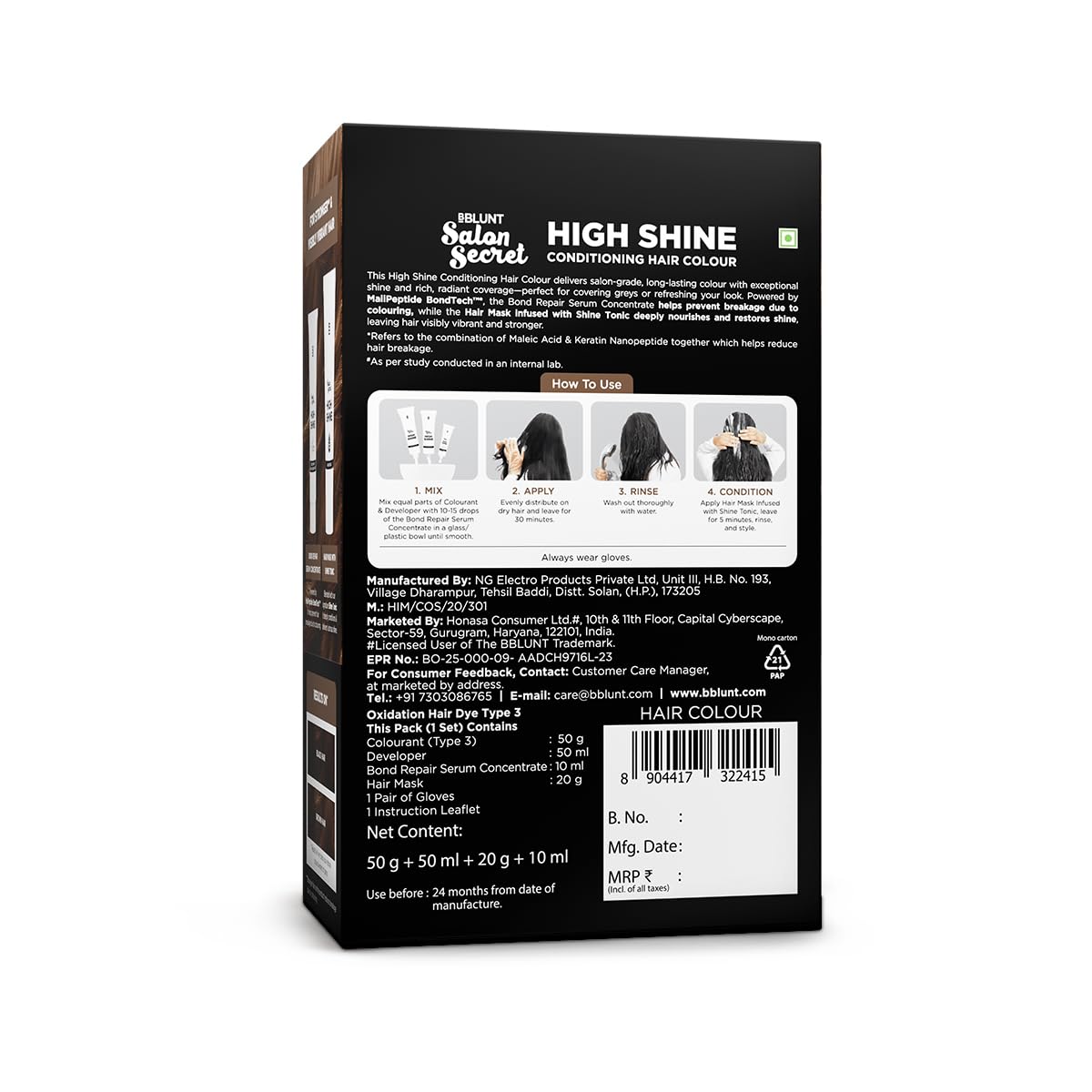 BBLUNT Salon Secret High Shine Conditioning Hair Colour With MaliPeptide BondTech™ to reduce breakage | Coffee Natural Brown 4.31 | No Ammonia 100%, Grey Coverage | Long Lasting Colour | Salon at home