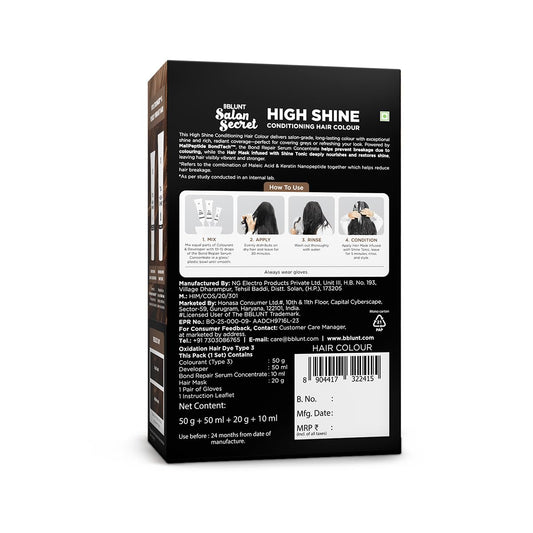BBLUNT Salon Secret High Shine Conditioning Hair Colour With MaliPeptide BondTech™ to reduce breakage | Coffee Natural Brown 4.31 | No Ammonia 100%, Grey Coverage | Long Lasting Colour | Salon at home