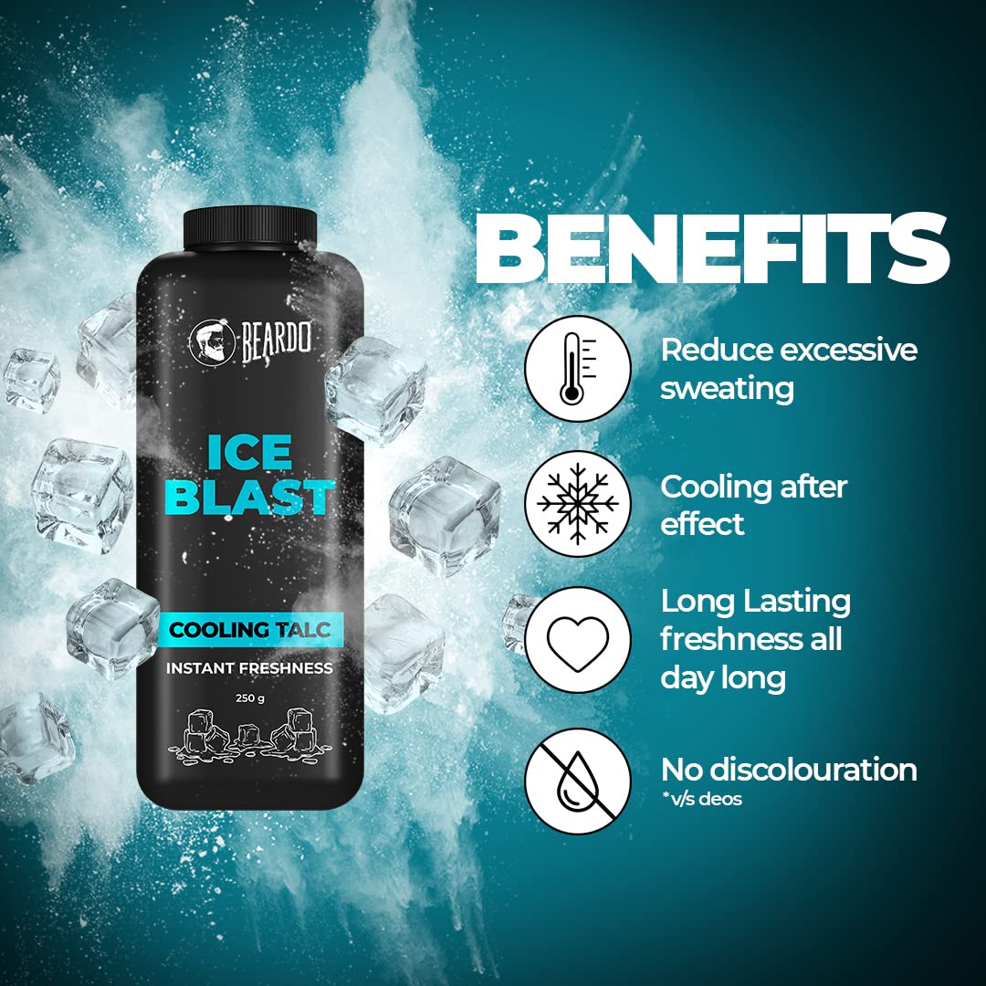 Beardo Ice Blast Cooling Talc , 250g For Instant Freshness | INSTANT ICY COOLING Talcum Powder Men