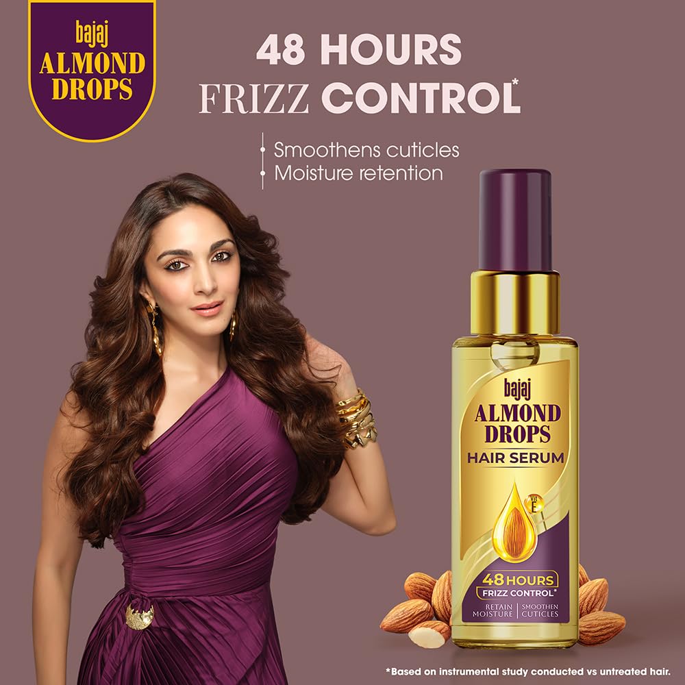 Bajaj Almond Drops Hair Serum 100 ml | With Almond Oil & Vitamin E | Nourishes Dry & Frizzy Hair.
