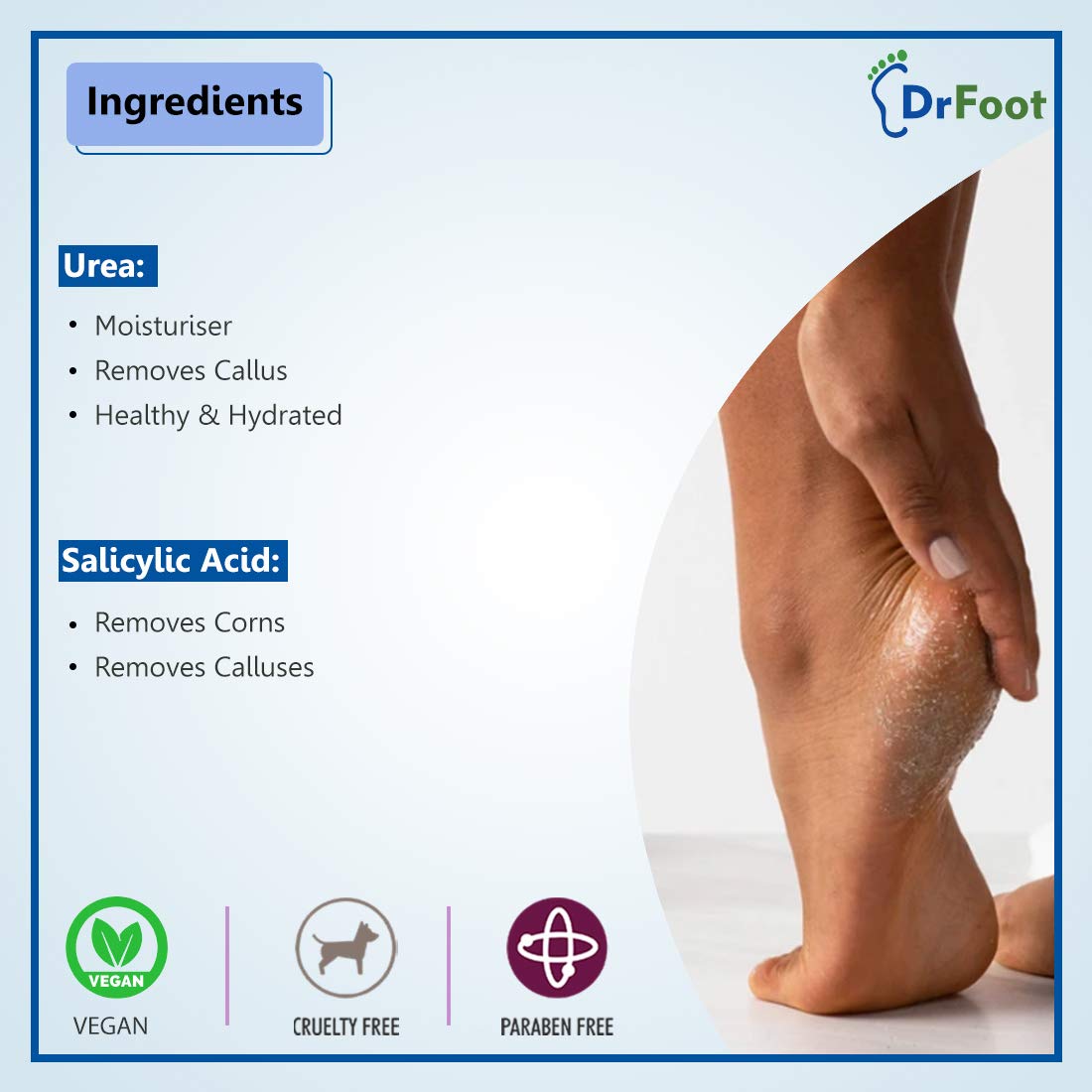 Dr Foot, Foot Heel Gel 20% Urea and 1% Salicylic Acid Moisturizes Callus Cracked Rough Dry Dead Skin and Corns Softens Thick Painful Nails – 100gm