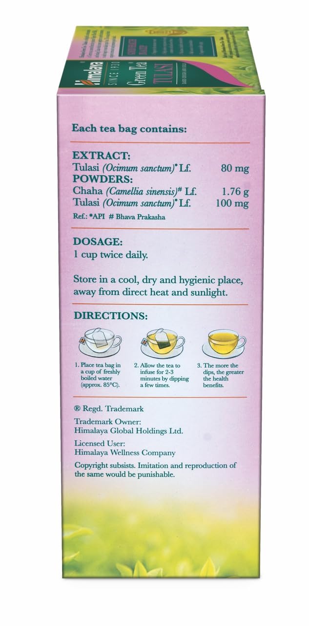 Himalaya Green Tea Tulasi|20 Tea Bags x 2g Each|Free Complete care Toothpaste|Contains Real Tulasi|No Artificial Flavors|Eases Cough and Cold Symptoms