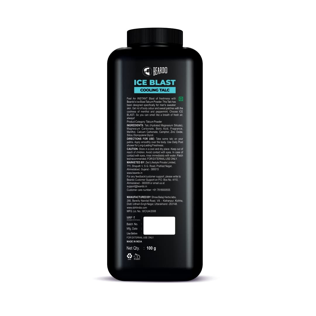 Beardo Ice Blast Cooling Talc , 250g For Instant Freshness | INSTANT ICY COOLING Talcum Powder Men