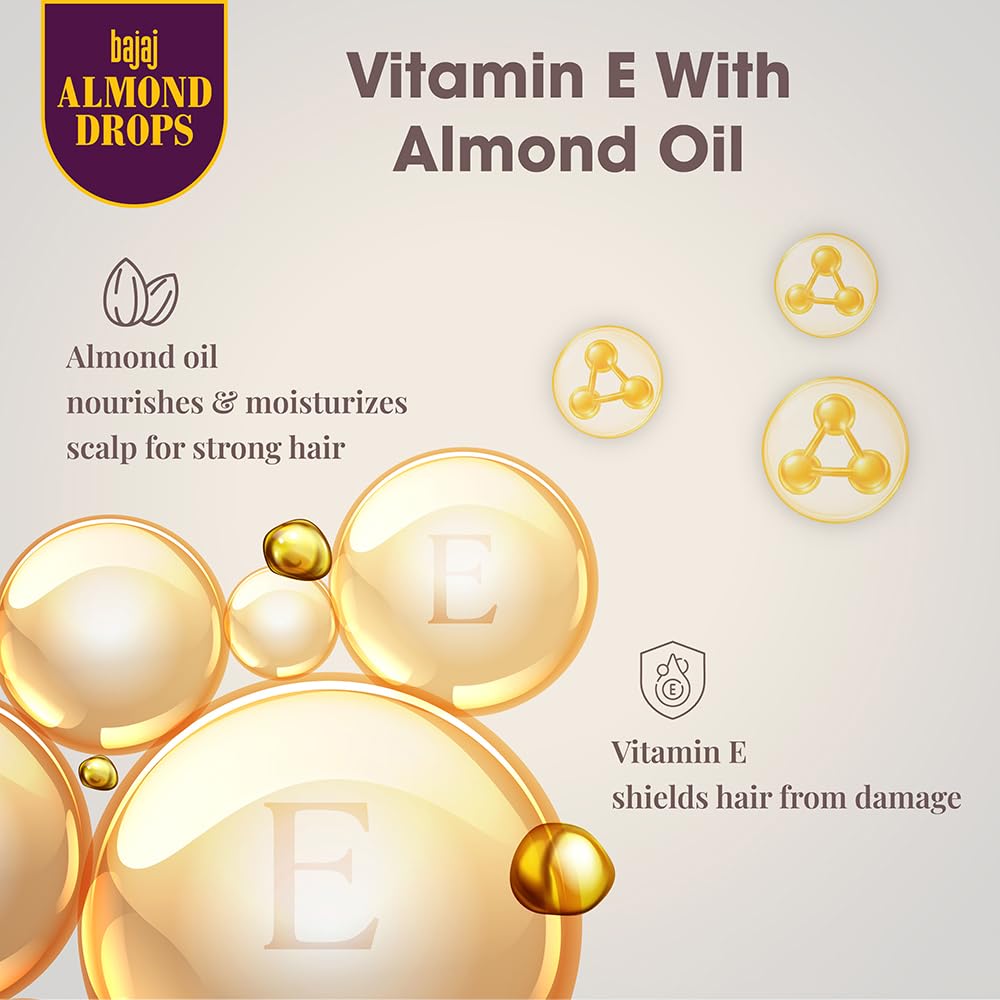 Bajaj Almond Drops Hair Serum 100 ml | With Almond Oil & Vitamin E | Nourishes Dry & Frizzy Hair.